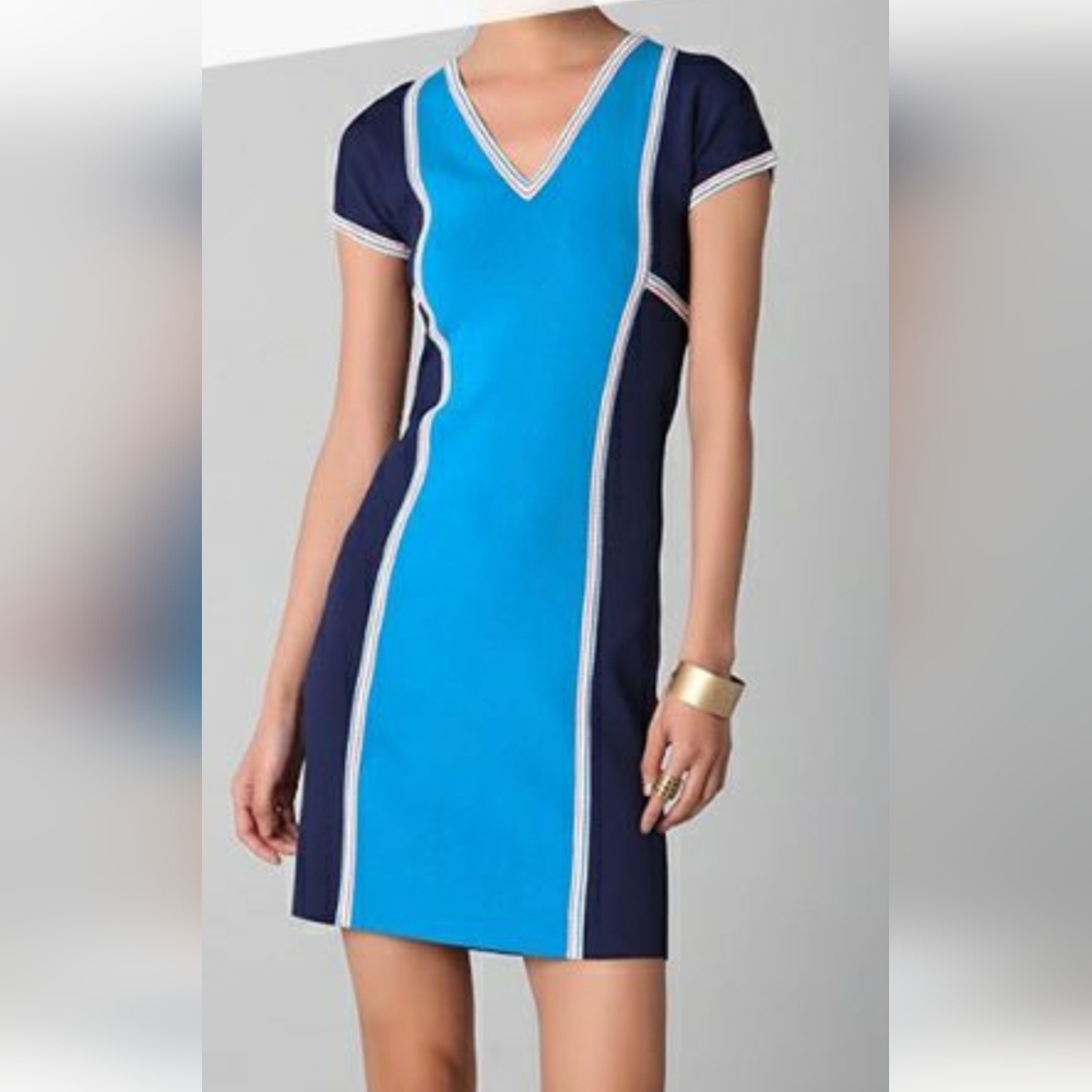 Derek Lam Blue Colorblock Stretch Knit Dress Medium NWOT